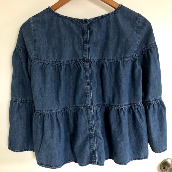 Madewell Women's Tiered Button Back Chambray Denim Top, Size XS - Picture 5 of 11